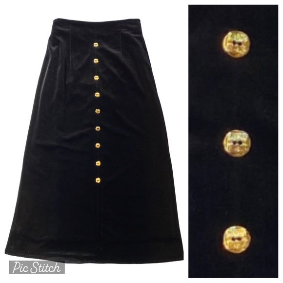 Ouwey Super Select Long Maxi Skirt Black Velvet Floor Length 2 (XS/S) Ch… - Picture 1 of 9